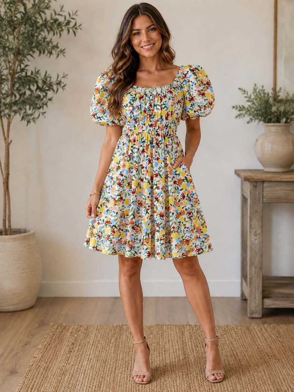 One Loved Babe Floral Midi Dress XL Puff Sleeve Smocked Cottagecore Lined